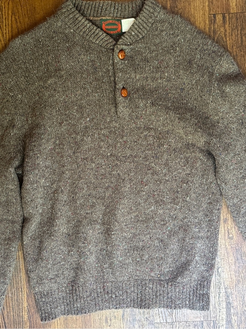 Men's Vintage 80’s North Mills Brown Henley Wool Blend Sweater